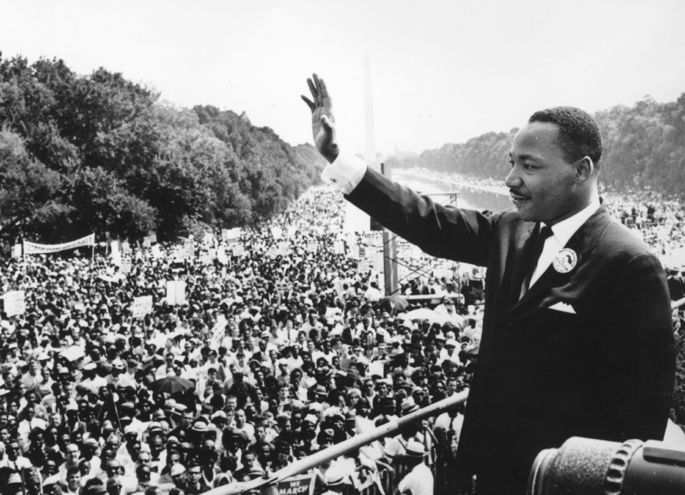 Martin Luther King Jr. (1929-1968) durante a Marcha sobre Washington em 1963.