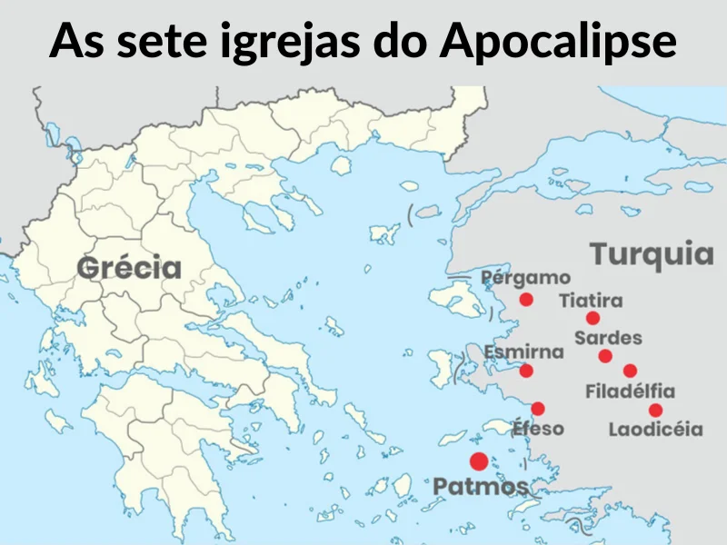 Mapa com a localização das sete igrejas do Apocalipse
