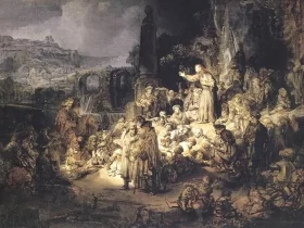 The Preaching of St. John the Baptist | Pintura de Rembrandt, ca. 1634