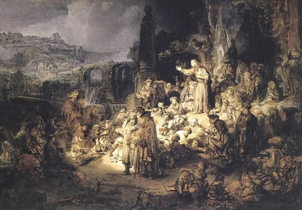 The Preaching of St. John the Baptist | Pintura de Rembrandt, ca. 1634