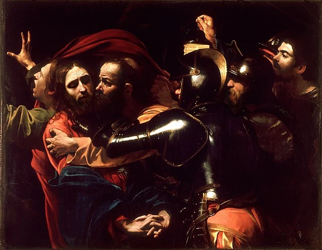 P Beijo de Judas retratado na obra A-Captura-de-Cristo-caravaggio