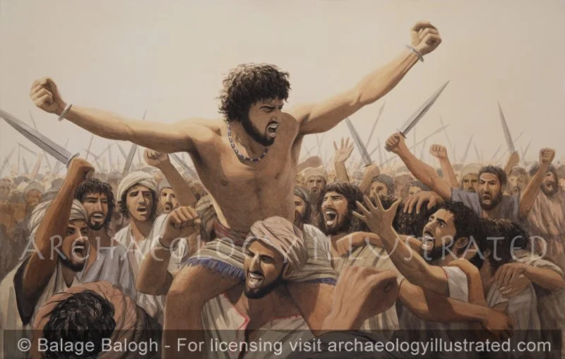 Rei Davi e suas tropas após uma batalha com os filisteus